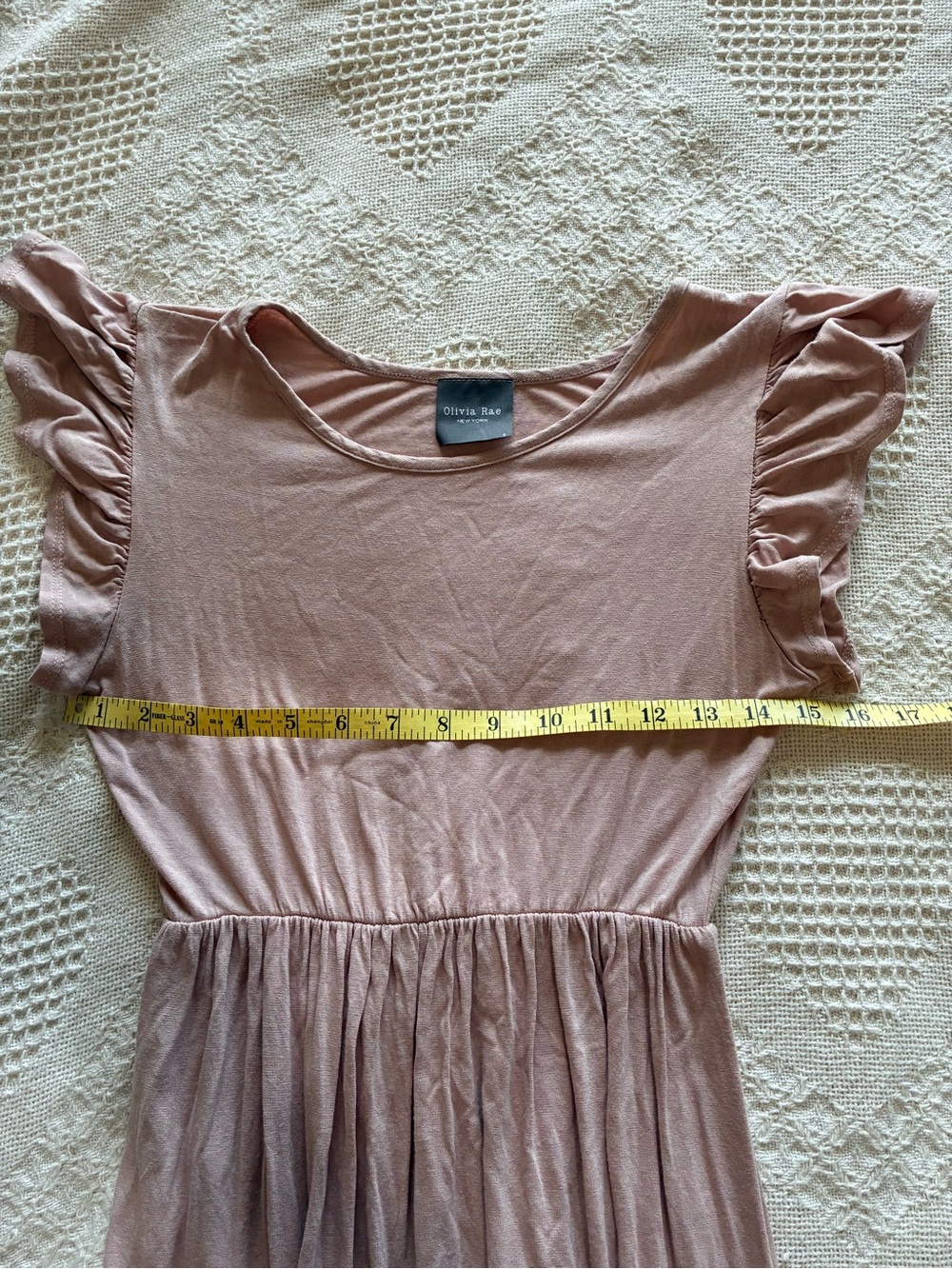 Olivia Rae Dress Flutter Sleeve Tiered Skirt Knit Stretch Blush Rose Size Small - Picture 4 of 9